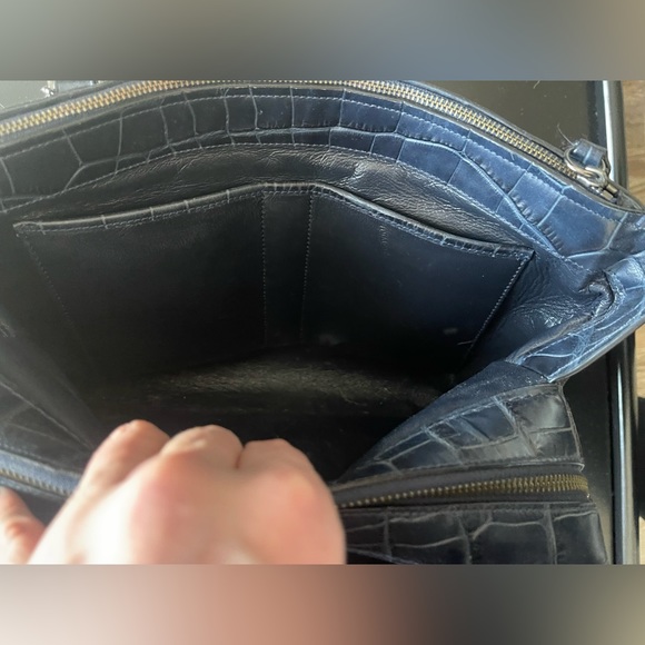 Coach - Navy Leather Croc Embossed Brooklyn Carryall Handbag - Picture 7 of 15